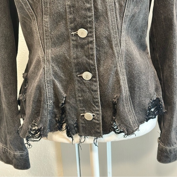 Blank NYC Thrill Seeker Peplum Distressed Black Charcoal Denim Jacket Sz S - Picture 4 of 13